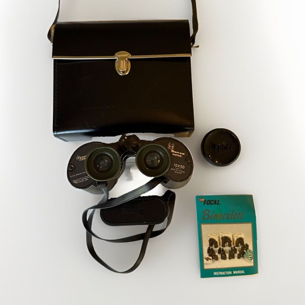 Vintage Focal 10x50 Binoculars Siam Cat Optics Kmart Case Manual Coated Japan